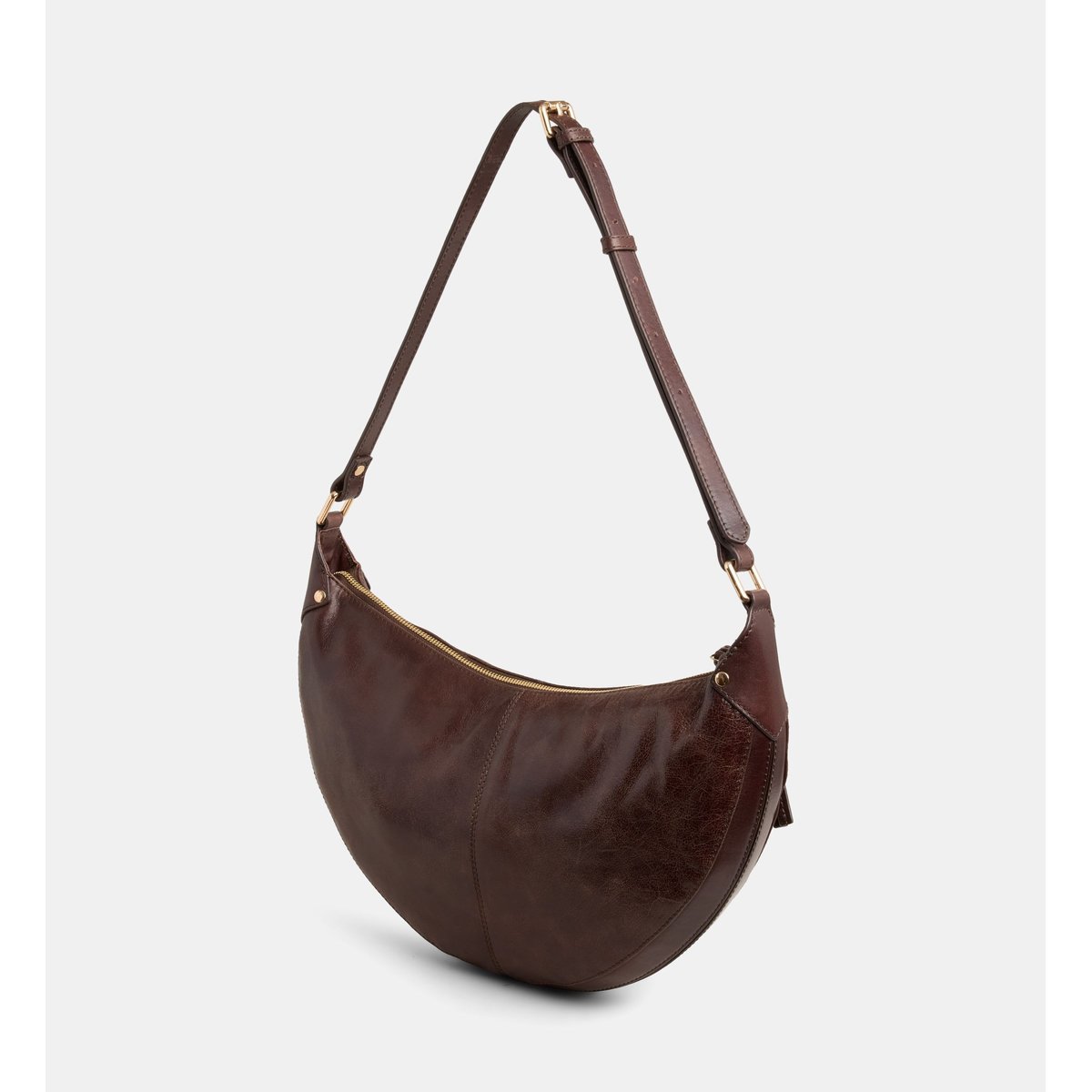 Sac demi lune rosanne wrinkled cuir vieilli marron chocolat, GALERIES LAFAYETTE
