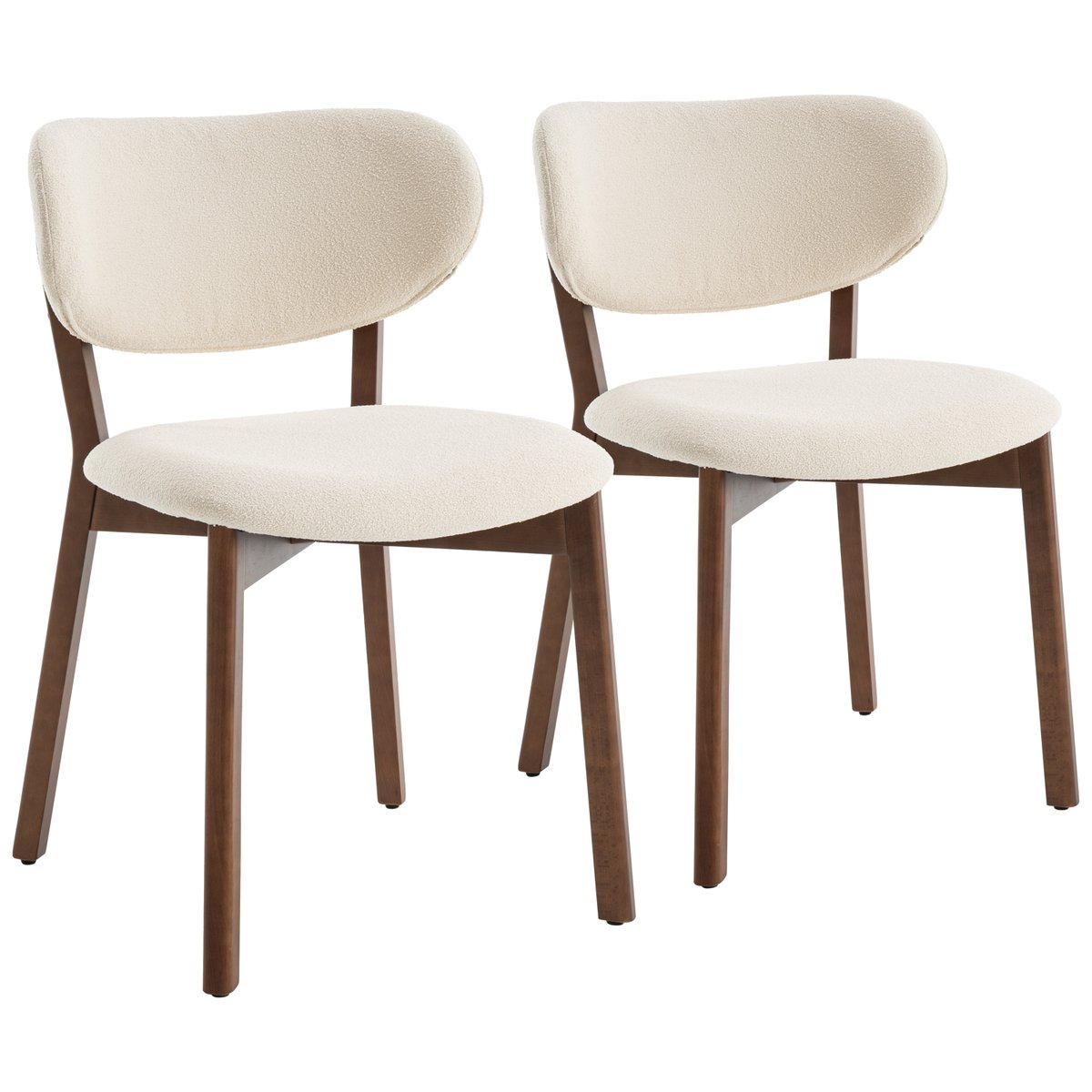 Lot de 2 chaises en bois et tissu boucle, AURA beige, bois foncé, HAPPY GARDEN
