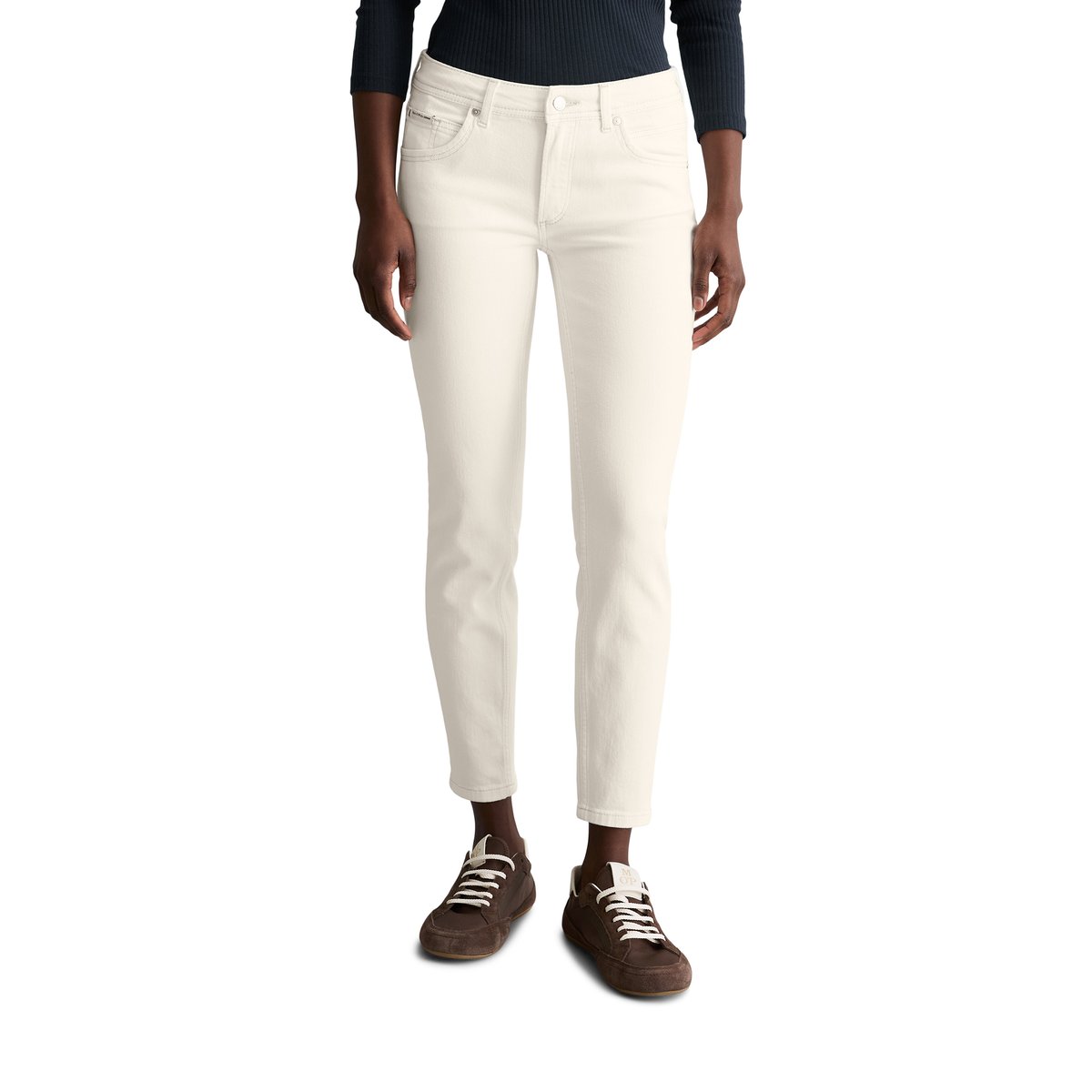 Jeans modèle Alva slim cropped en coton organique-lyocell stretch blanc, MARC O’POLO DENIM