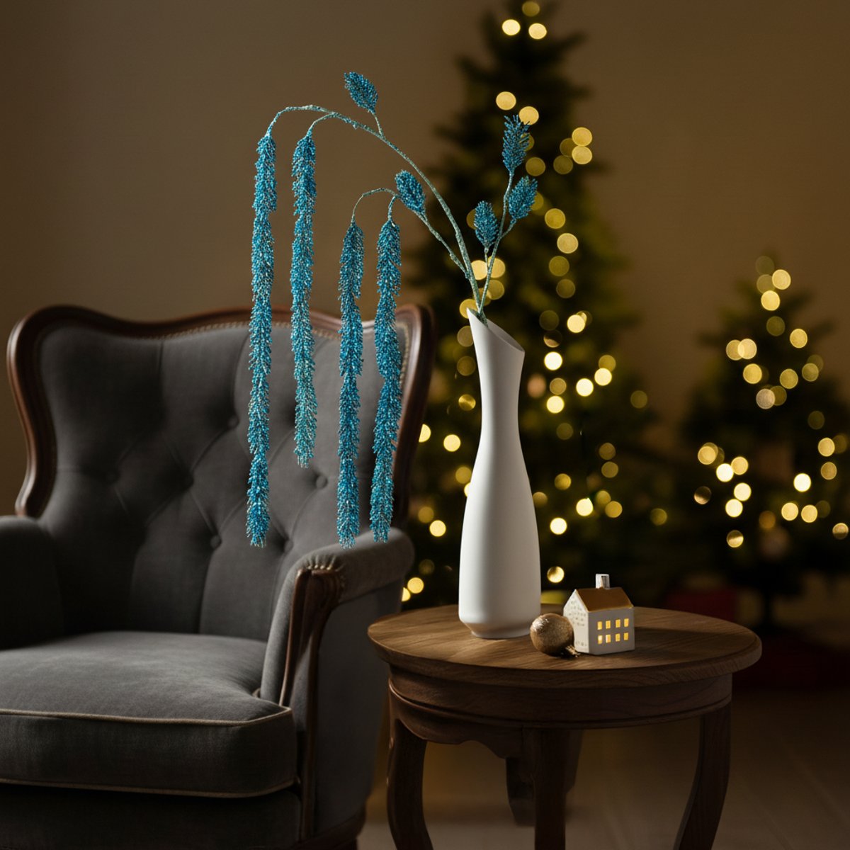 Branche de pin pailletée artificielle H172 NOËL bleu, SIA DECO