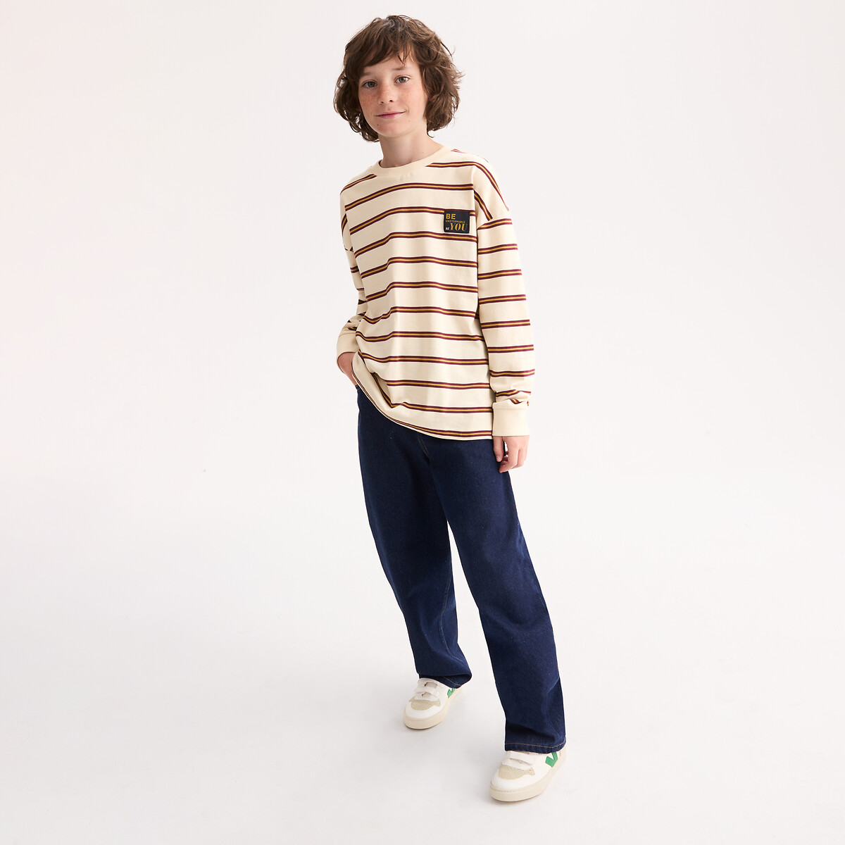 Striped Long Sleeve T-Shirt burgundy striped , LA REDOUTE COLLECTIONS