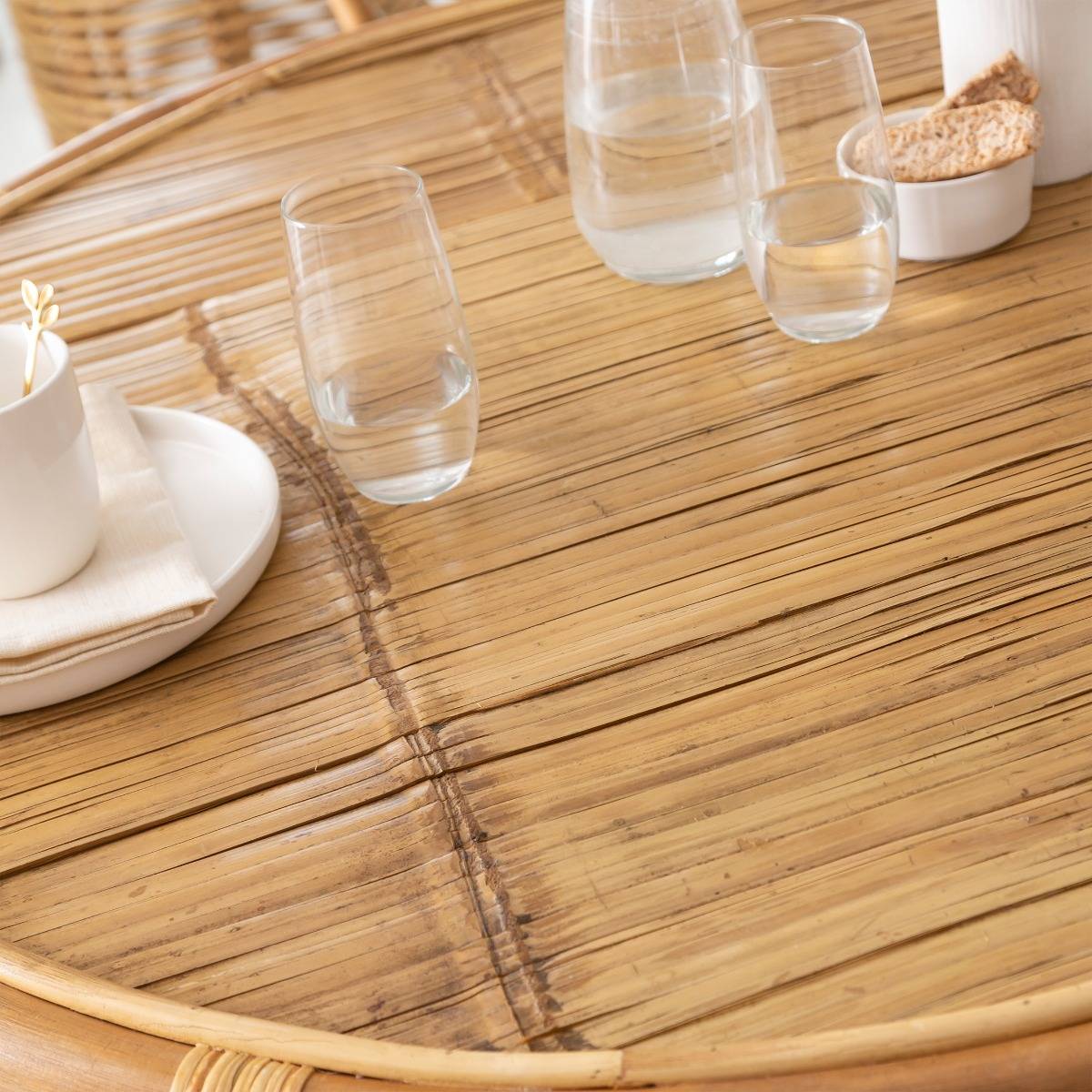 Table en bambou ronde SOLINE bois clair, MADE IN MEUBLES
