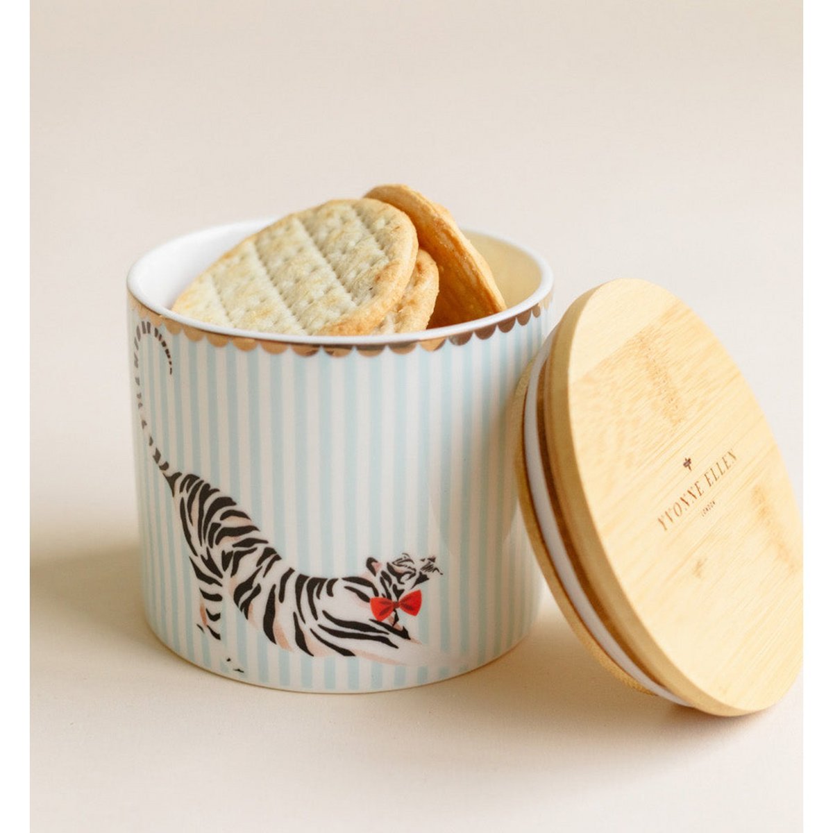 Pot Hermétique Tigre 9 cm multicolor , détails bords dorés, YVONNE ELLEN