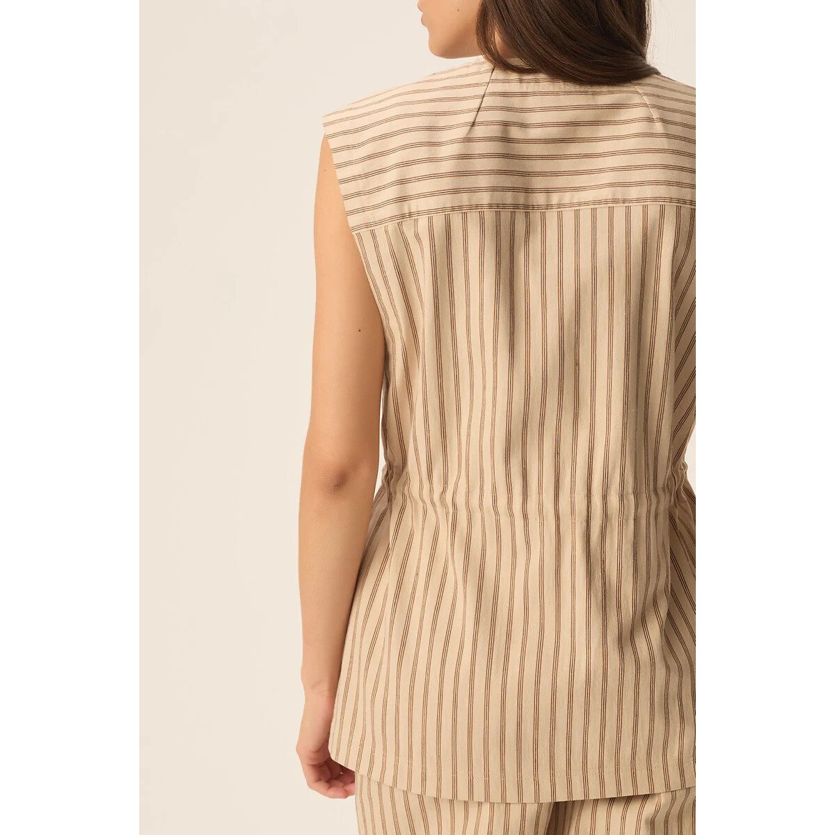 Valentina Striped Sleeveless Jacket beige, DES PETITS HAUTS