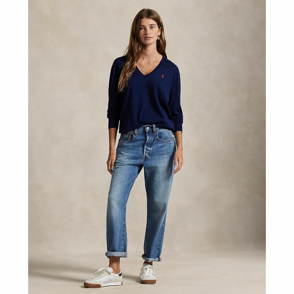 Pull col V en maille fine  marine, POLO RALPH LAUREN