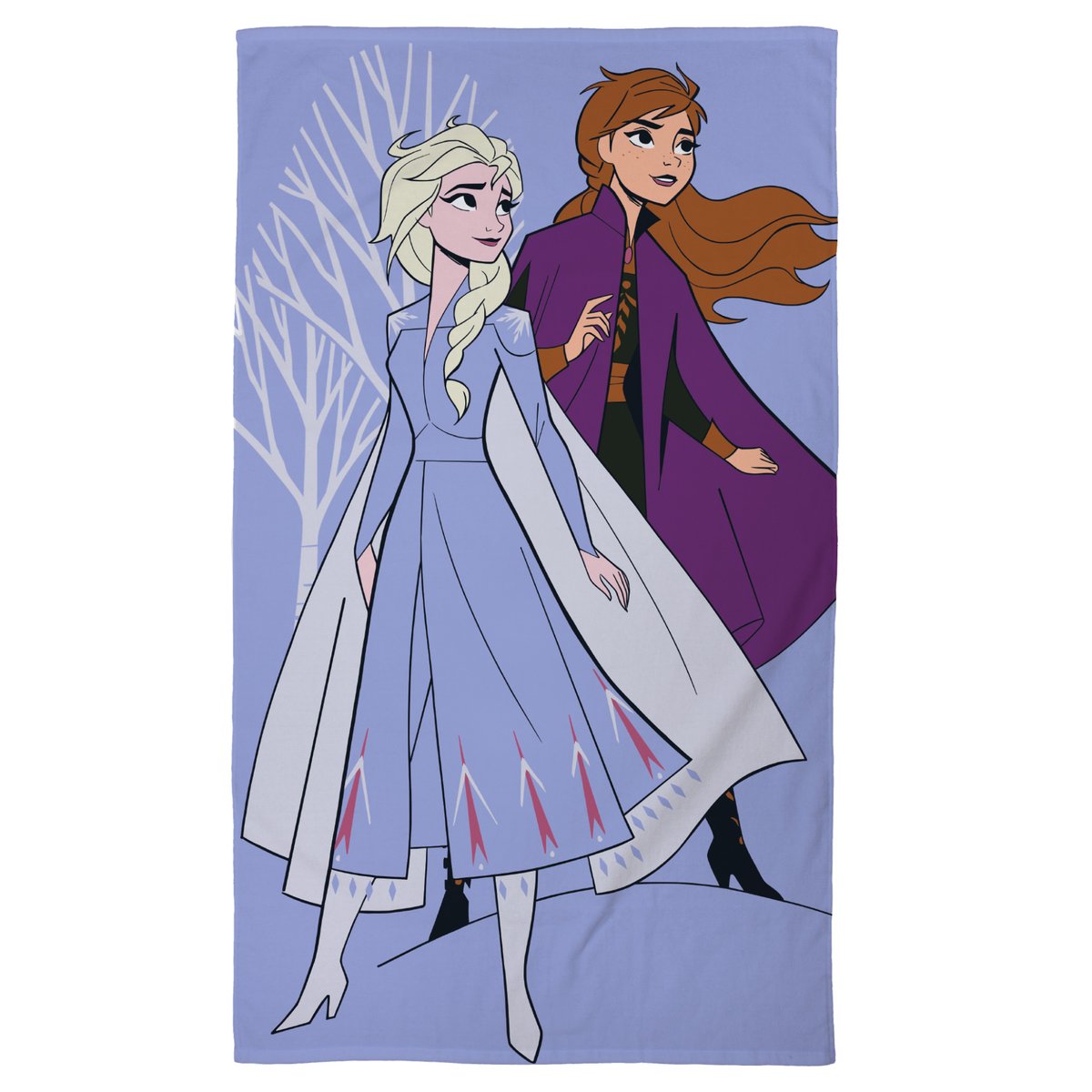 Serviette de bain et de plage imprimé 100% coton, FROZEN SISTERS violet, DISNEY LA REINE DES NEIGES