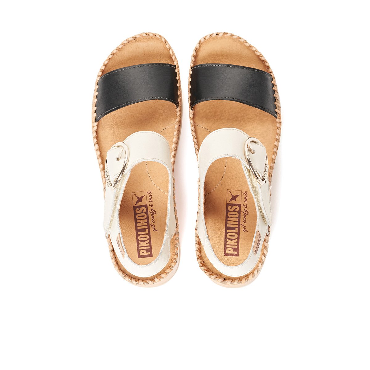 Sandales à semelles compensées cuir Marina black, PIKOLINOS