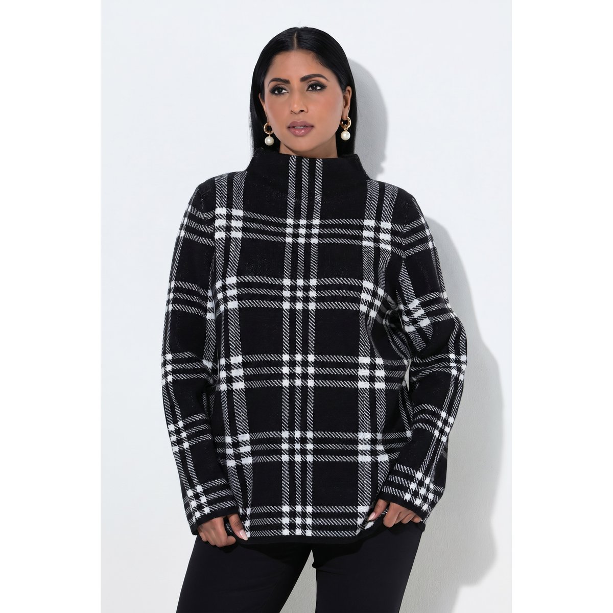 Pull à carreaux, effet scintillant noir, ULLA POPKEN