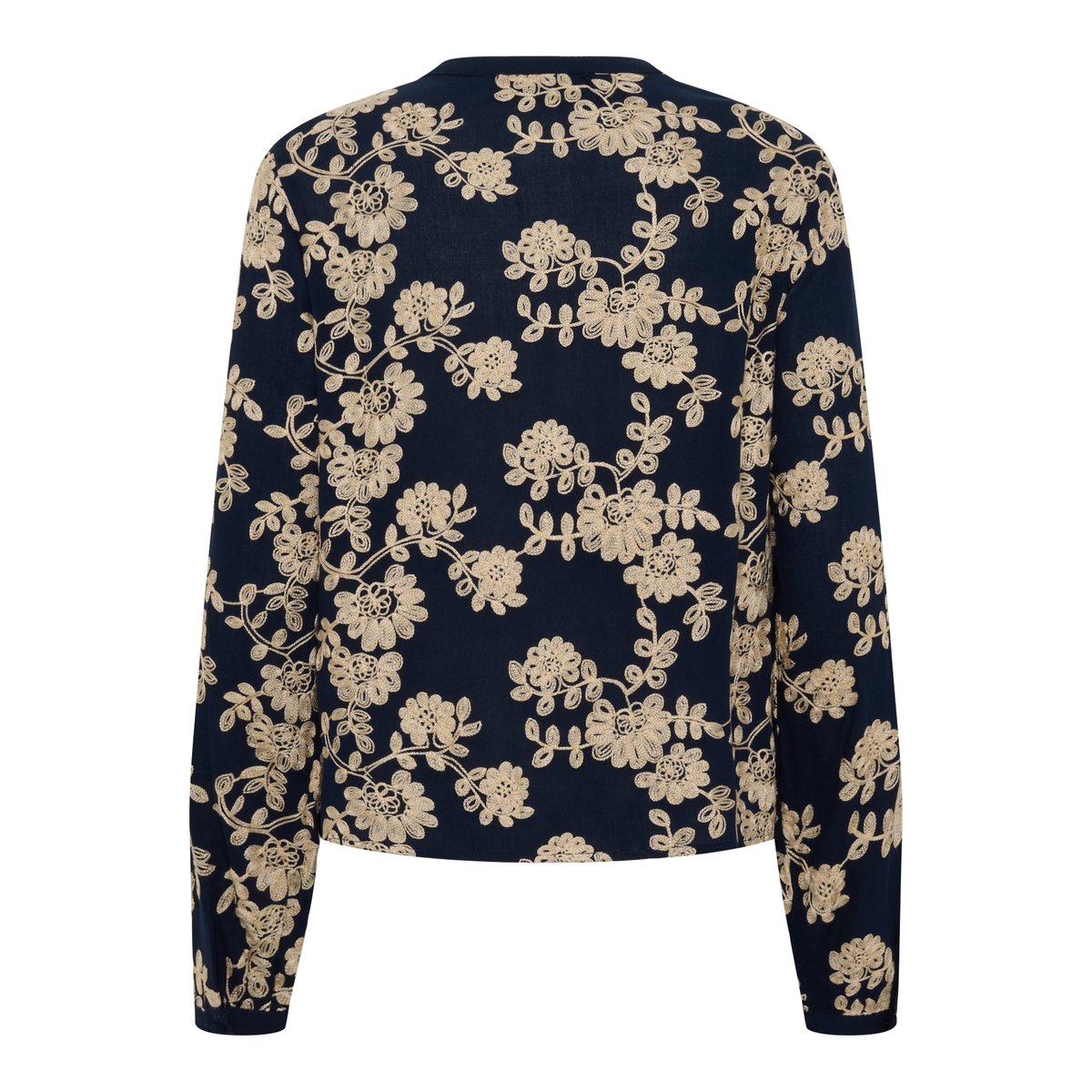 Blouse à manches longues bleu navy w. oatmeal flower, CREAM