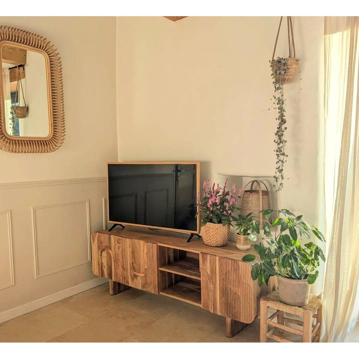 Meuble TV en bois d'acacia TILIO bois foncé, MADE IN MEUBLES
