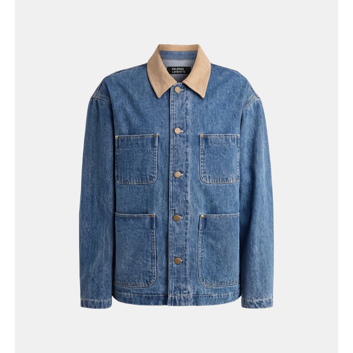 Veste droite torkim col velours coton denim bleu jean, GALERIES LAFAYETTE