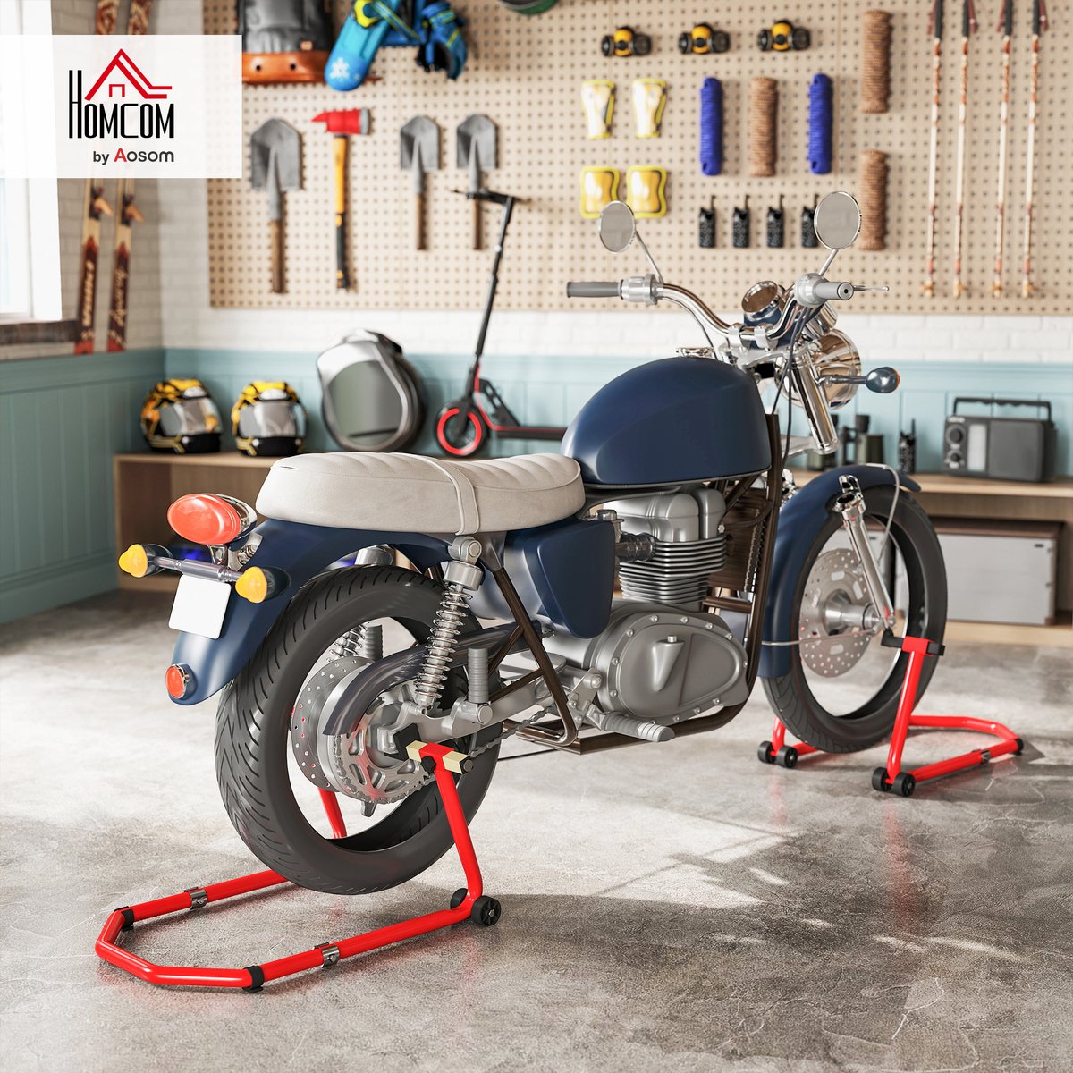 Support pour moto Acier Rouge rouge, HOMCOM