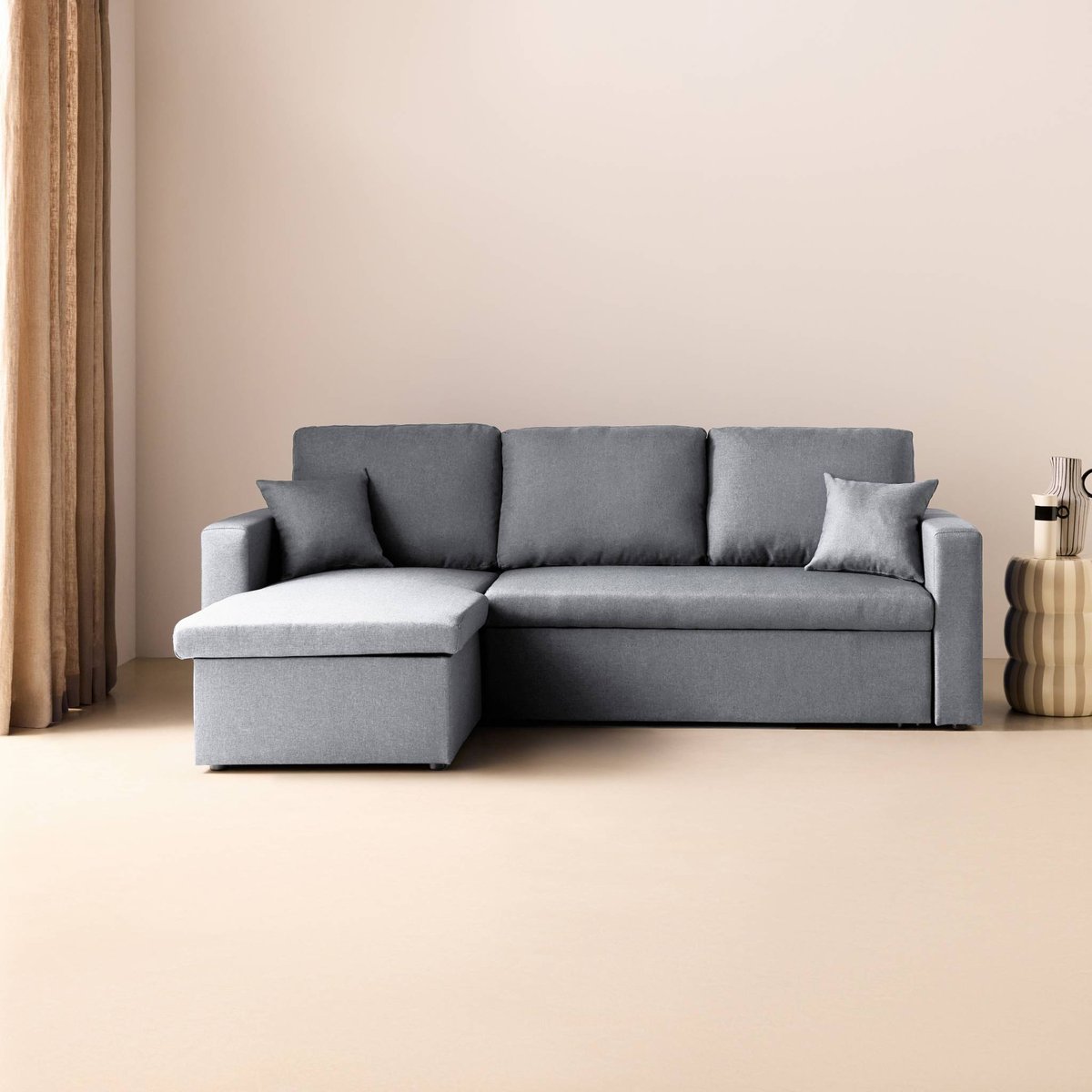 Canapé d'angle convertible réversible tissu IDA gris clair, SWEEEK