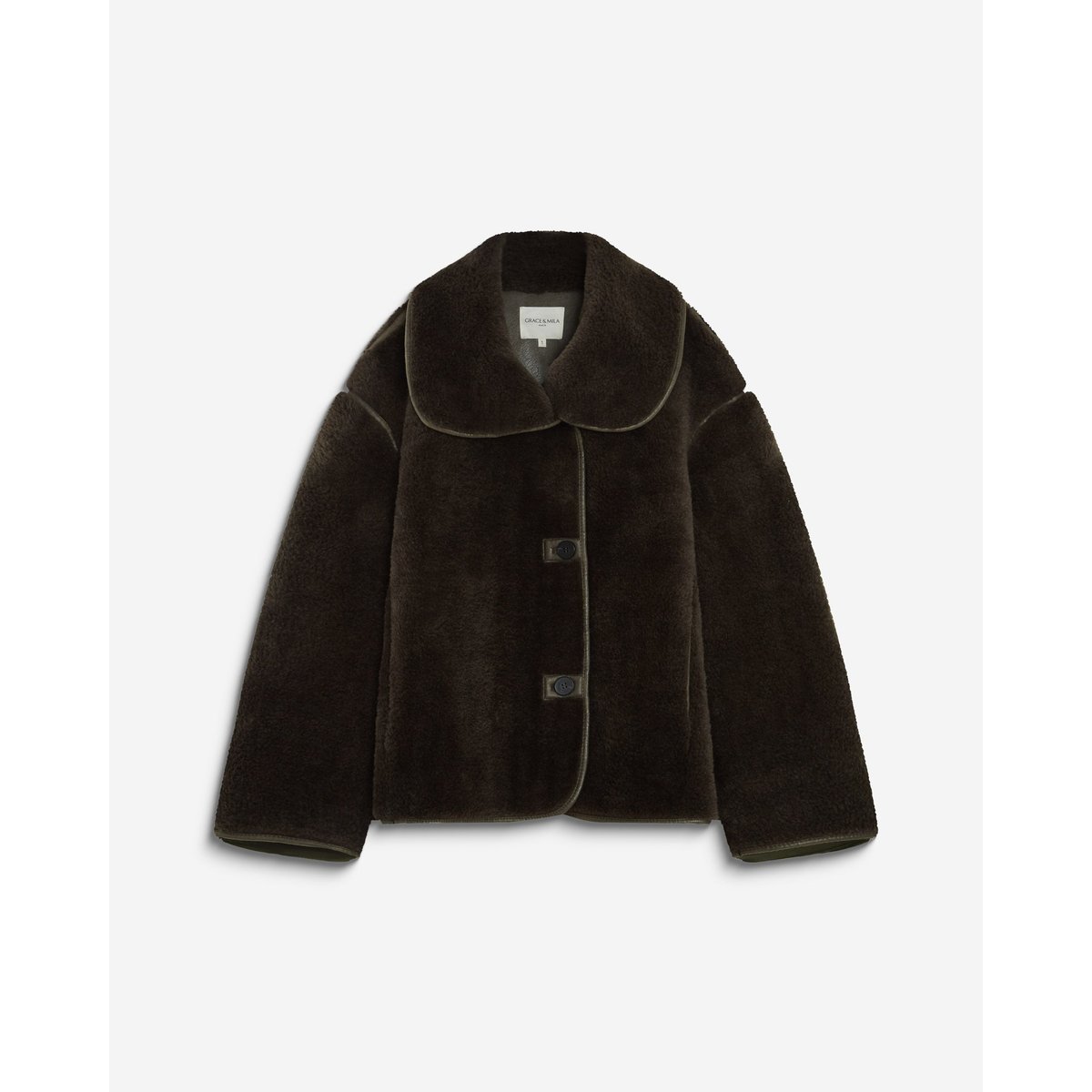 Manteau en Imitation fourrure oversize boutonné kaki Amelio kaki, GRACE & MILA
