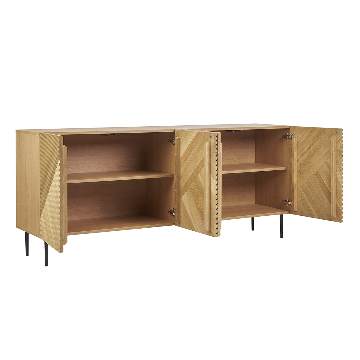 Buffet design en bois chêne massif gravé et métal noir 4 portes L180 cm ARCHIPEL chêne clair, MILIBOO