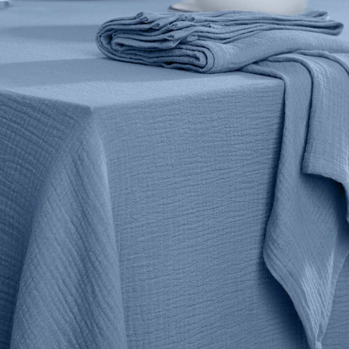 Nappe + 8 serviettes gaze de coton ALMA Made in Europe bleu, FEBRONIE