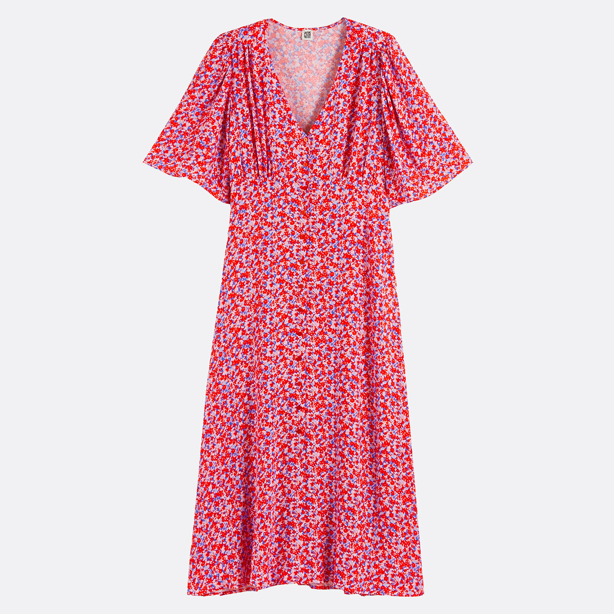 Robe évasée, imprimé floral, longue, manches courtes imprimé fleuri rose, LA REDOUTE COLLECTIONS