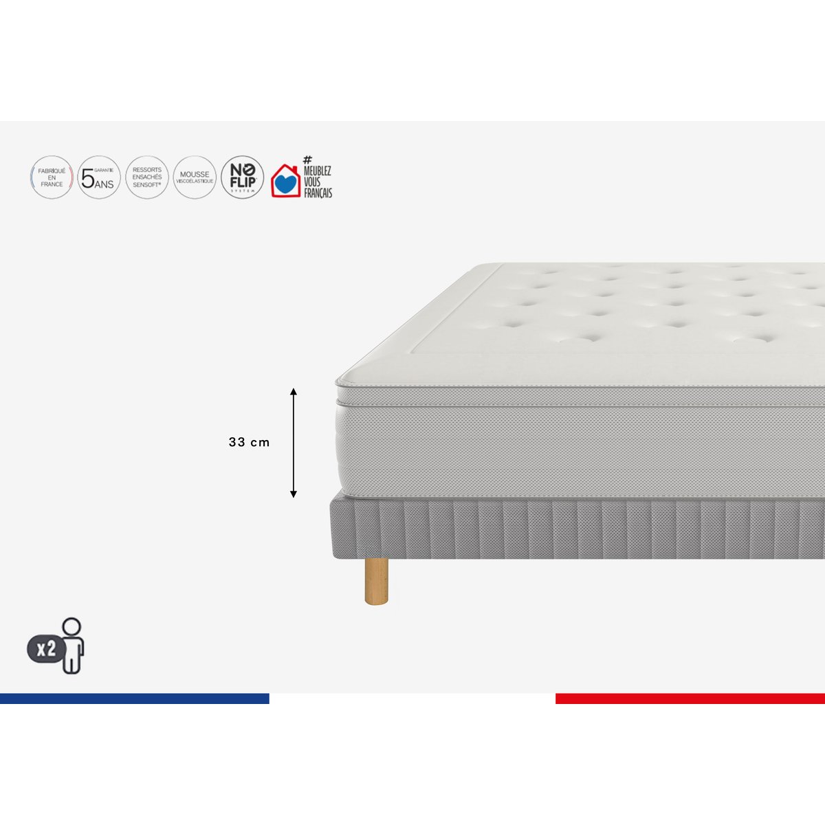 Ens REFLEXION 180x200 matelas H33 Hybride, ferme, 2 sommiers blanc, SIMMONS