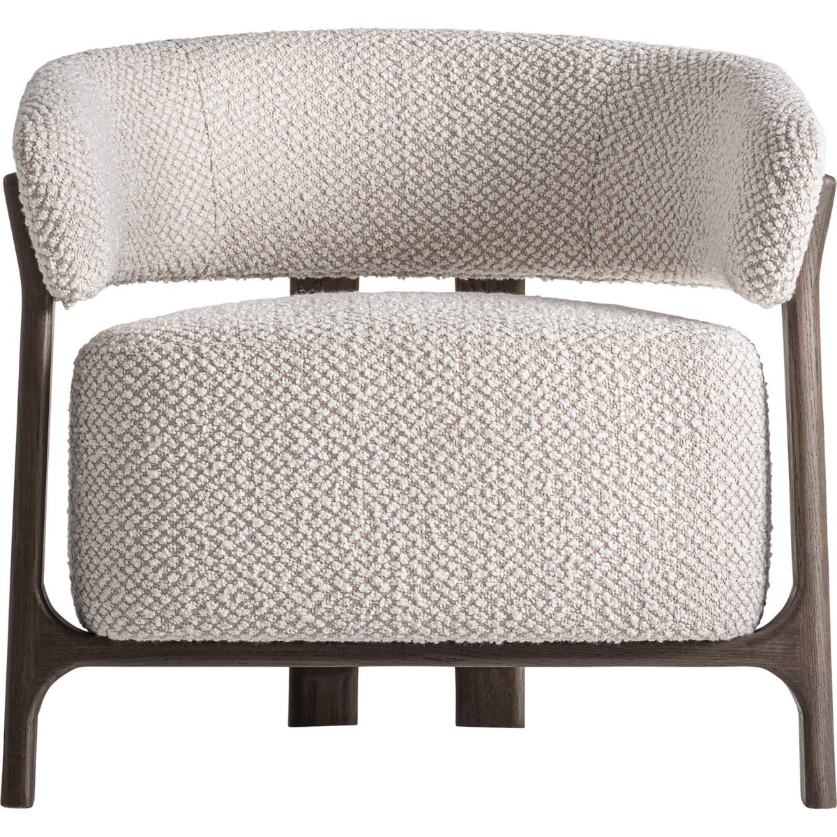 Fauteuil contemporain bois et tissu bouclé écru et brun, RECOLLECTION
