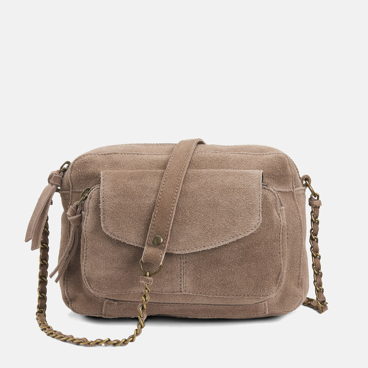 Kleine Handtasche Naina aus Wildleder taupe , PIECES