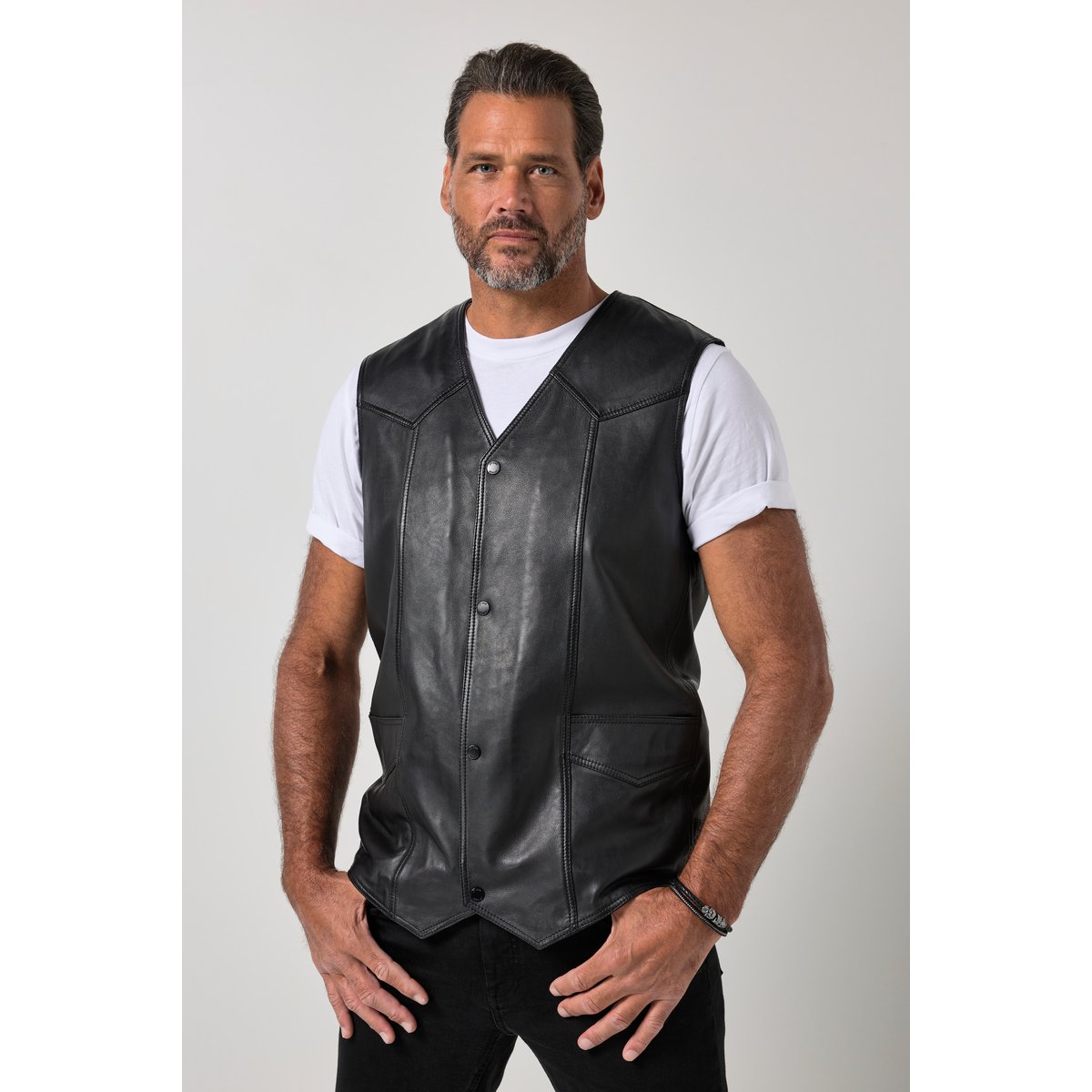 Gilet en cuir d'agneau nappa noir, JP1880