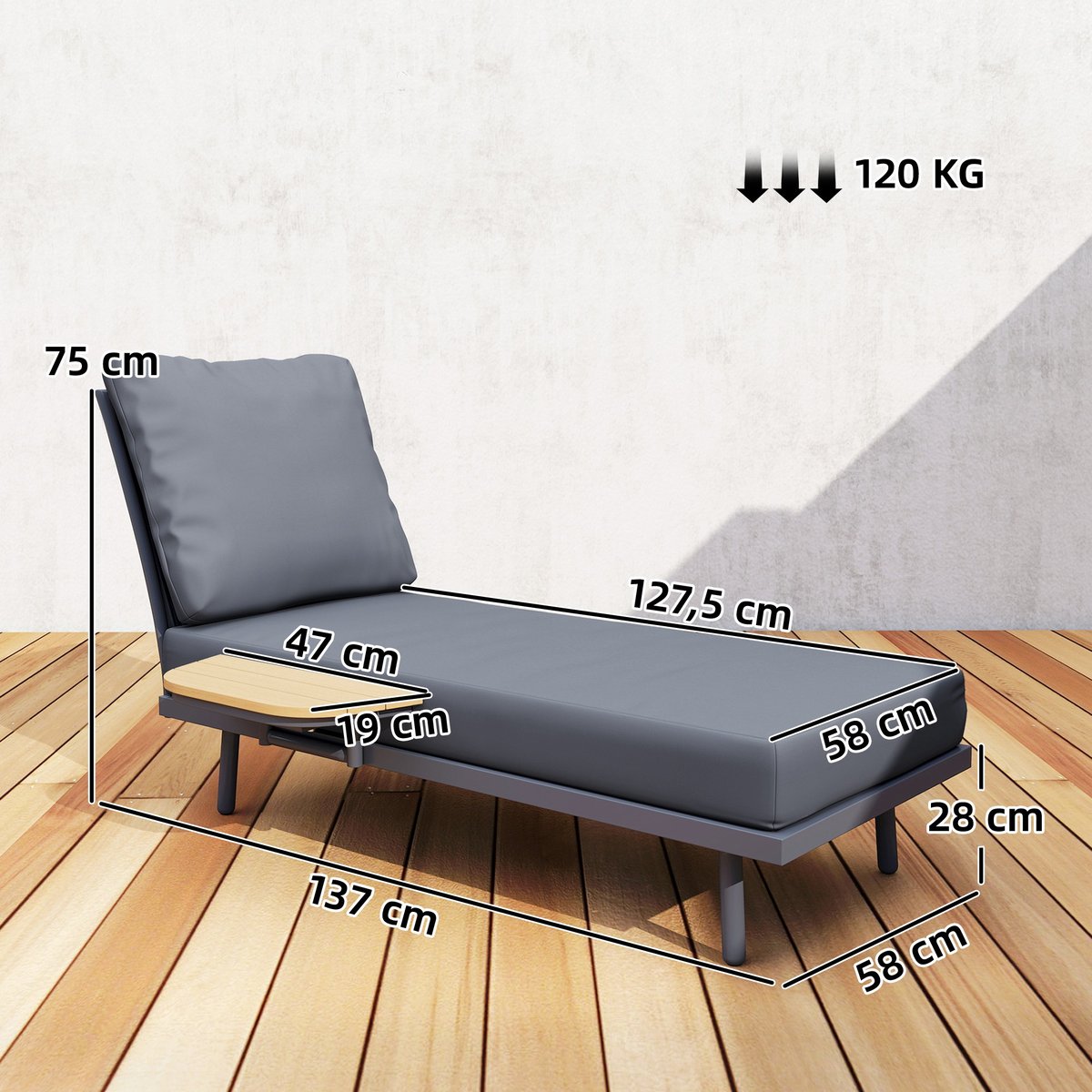 Chaise longue Métal Gris gris, noir, OUTSUNNY