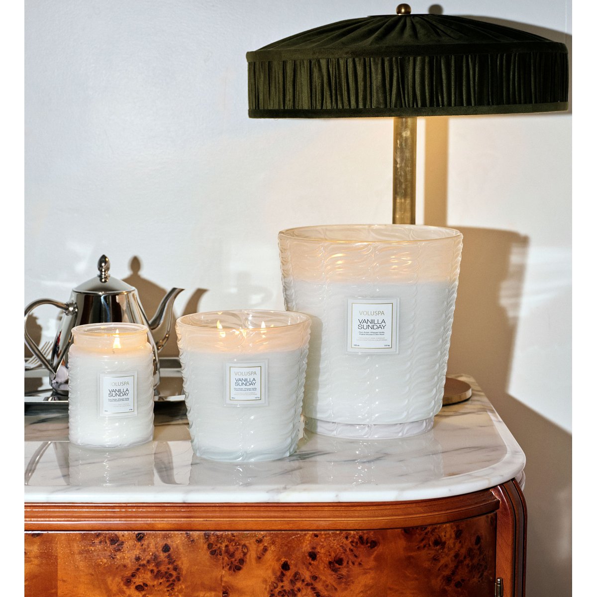 Vanilla sunday - bougie parfumée de cheminée 5 mèches blanc, VOLUSPA