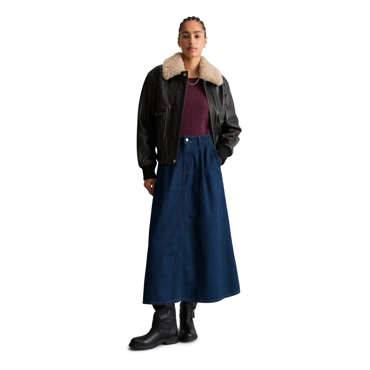Veste en cuir style aviateur, coupe classique en cuir d'agneau nappa souple noir, MARC O’POLO DENIM