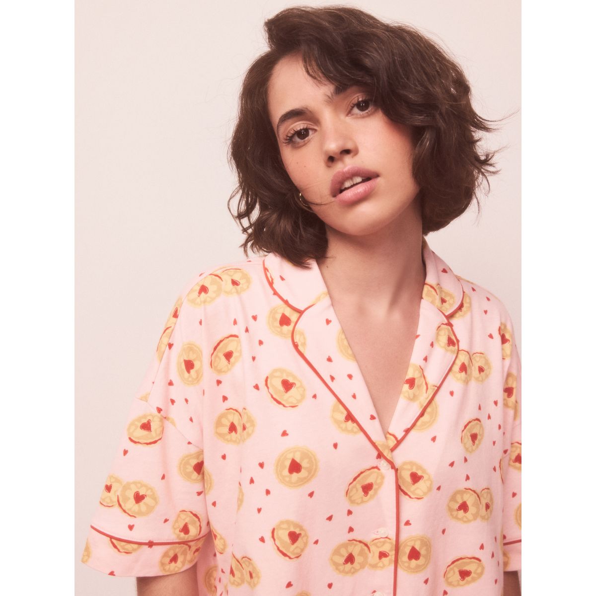 Ensemble pyjama short en jersey à boutons biscuit rose, NEXT