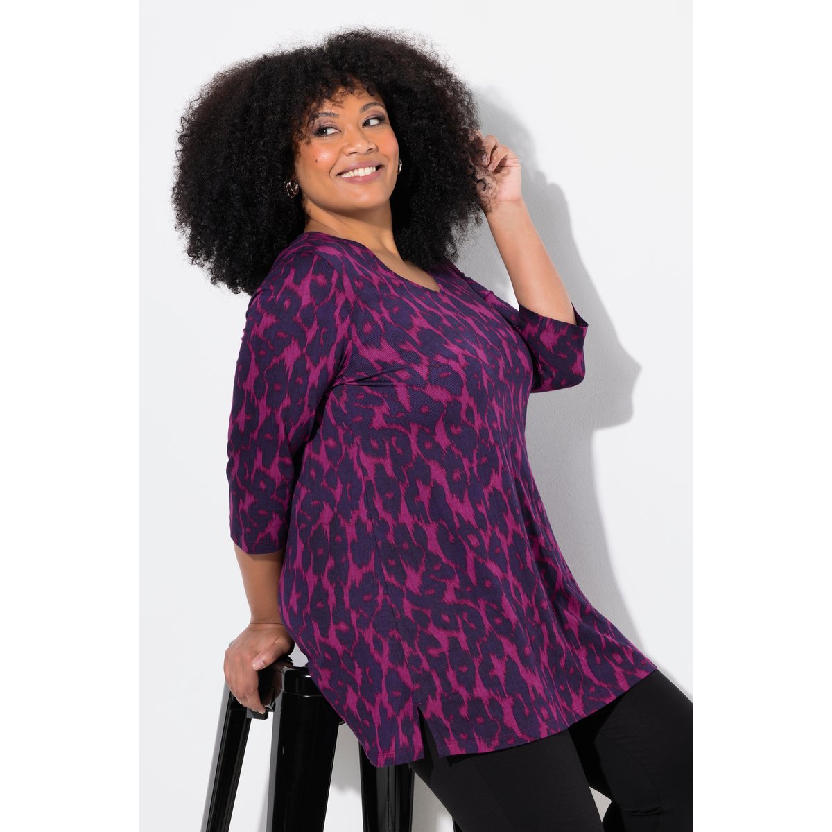 T-shirt long, coupe évasée noir, ULLA POPKEN