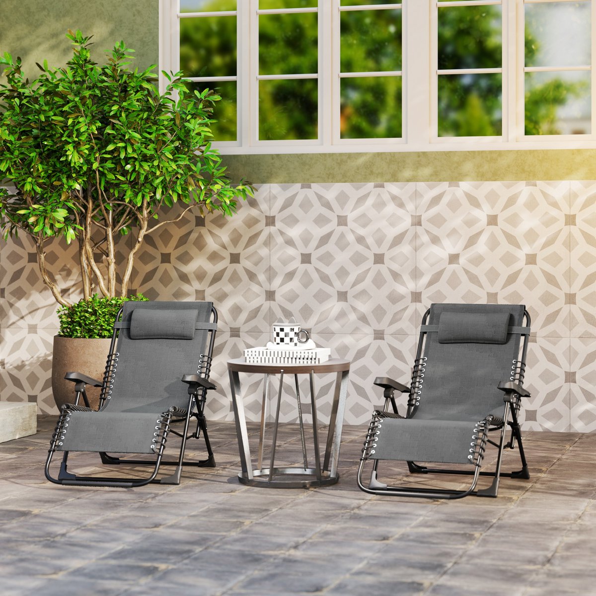 Ensemble de fauteuils « zéro gravité » gris, OUTSUNNY