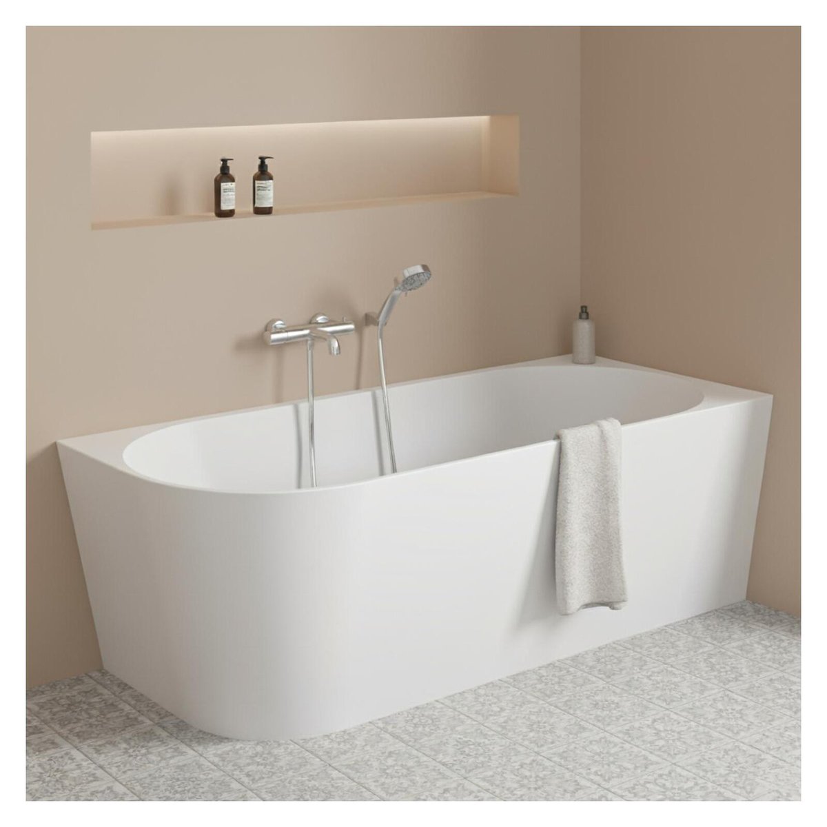 Baignoire semi-îlot en acrylique blanche 150cm - Angle droit MILO couleur unique, MOB IN
