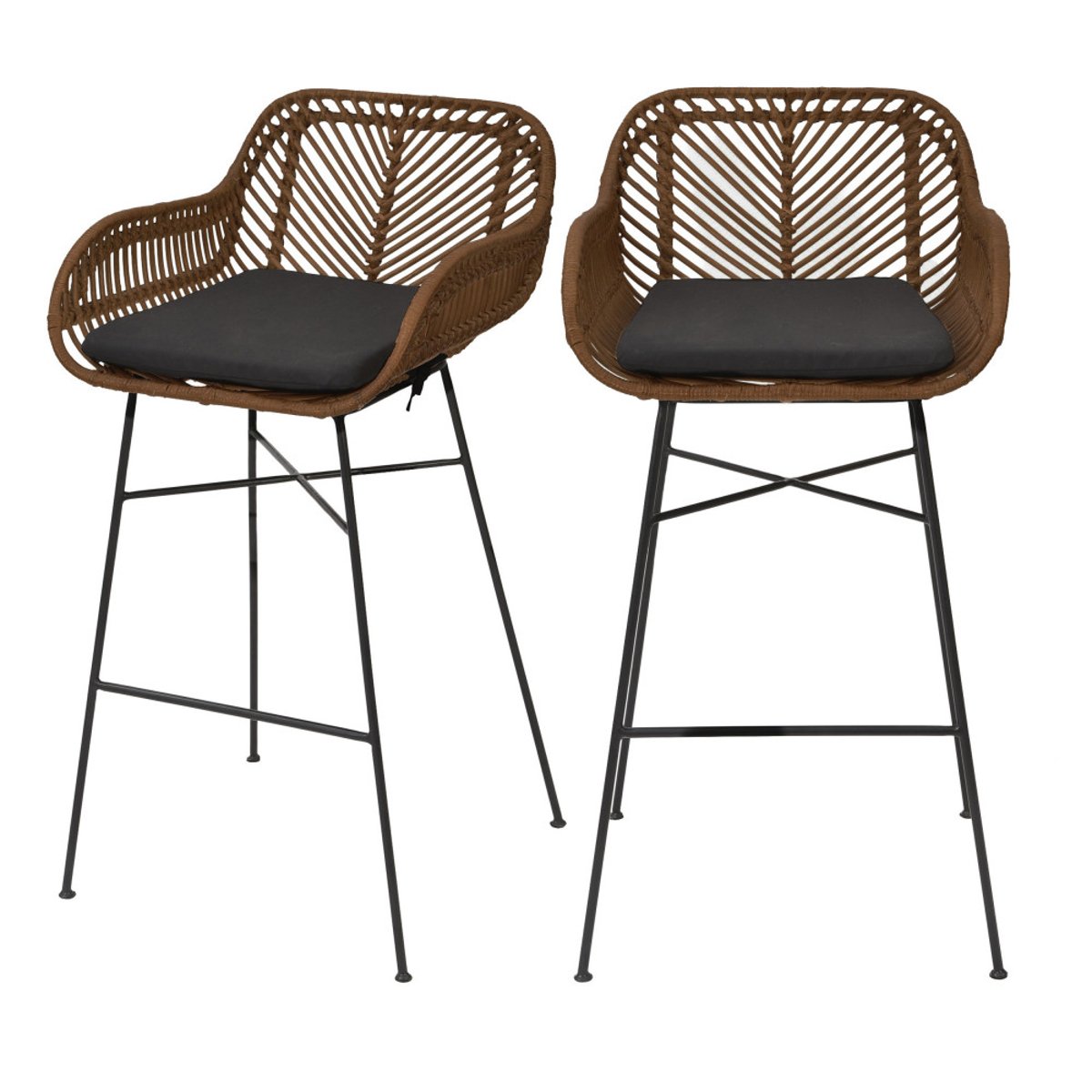 Lot de 2 tabourets de bar en rotin H68cm- NUNUHAI bois foncé, DRAWER