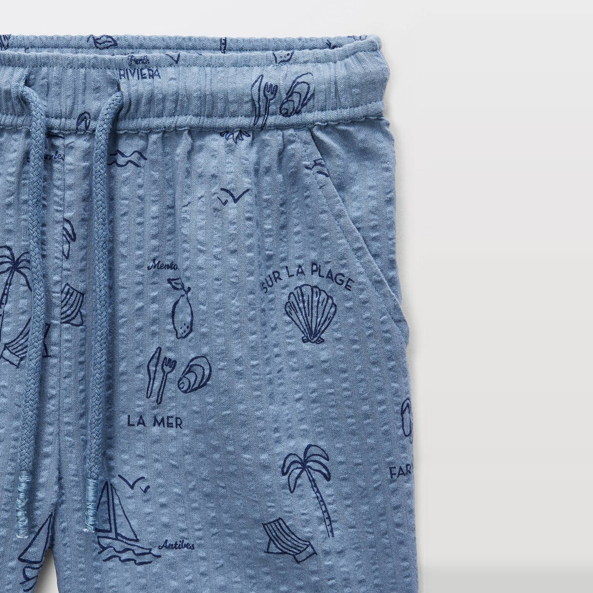 Short élastiqué en seersucker imprimé en coton BIO GOTS tornade, MONOPRIX