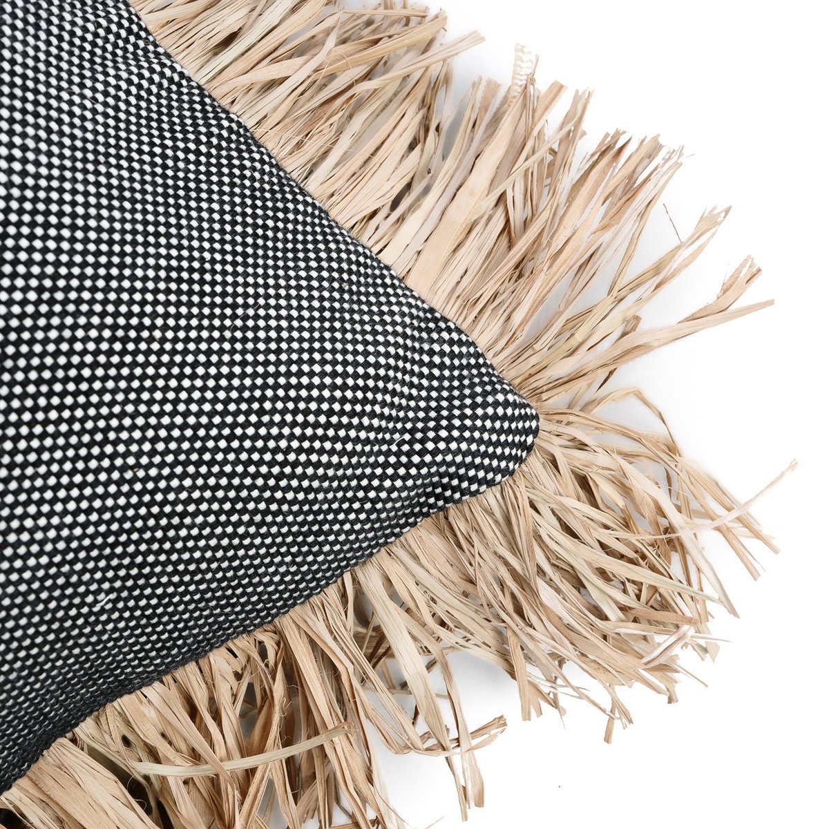 Housse de coussin en coton et raphia BONITA noir beige, BAZAR BIZAR
