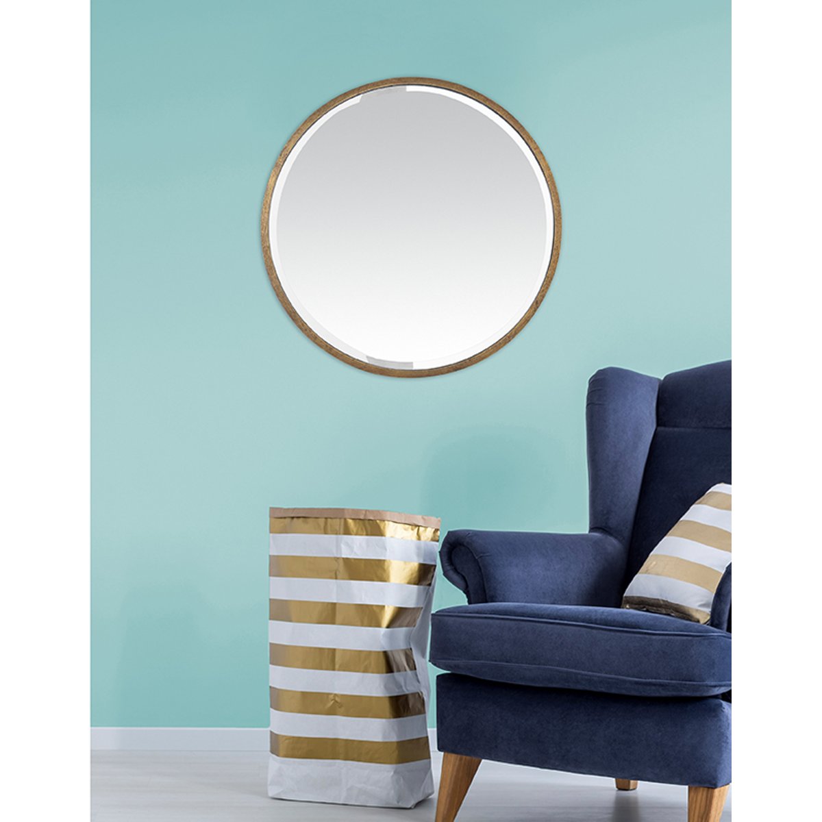 Miroir biseauté rond métal 60x60cm or, EMDE