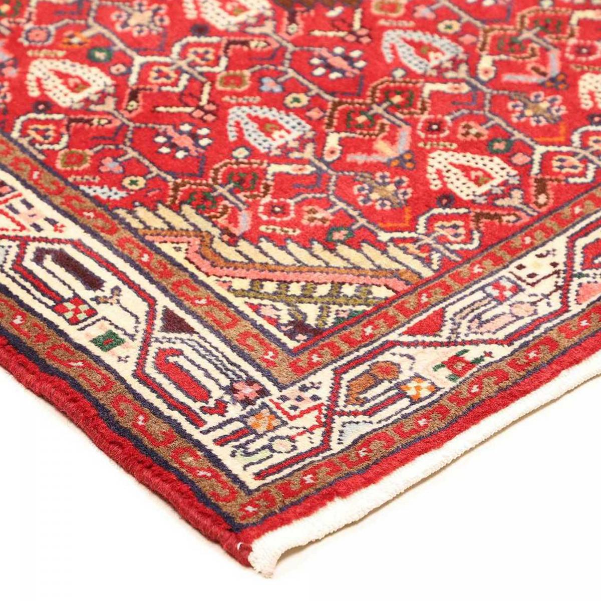 Tapis d'orient aux motifs orientaux, noué main, HAMADAN 19 rouge, crème, marron, UN AMOUR DE TAPIS
