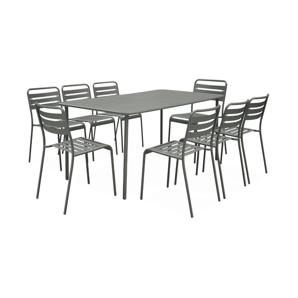 Table de jardin métal + 8 assises AMÉLIA kaki, SWEEEK