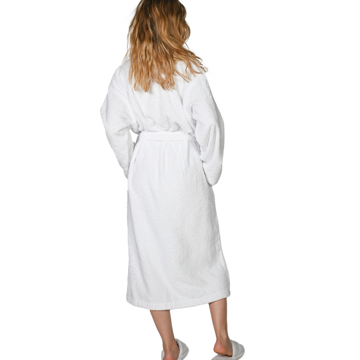 Peignoir brodé col châle 420 g/m² YOGI CAT blanc, SENSEI MAISON