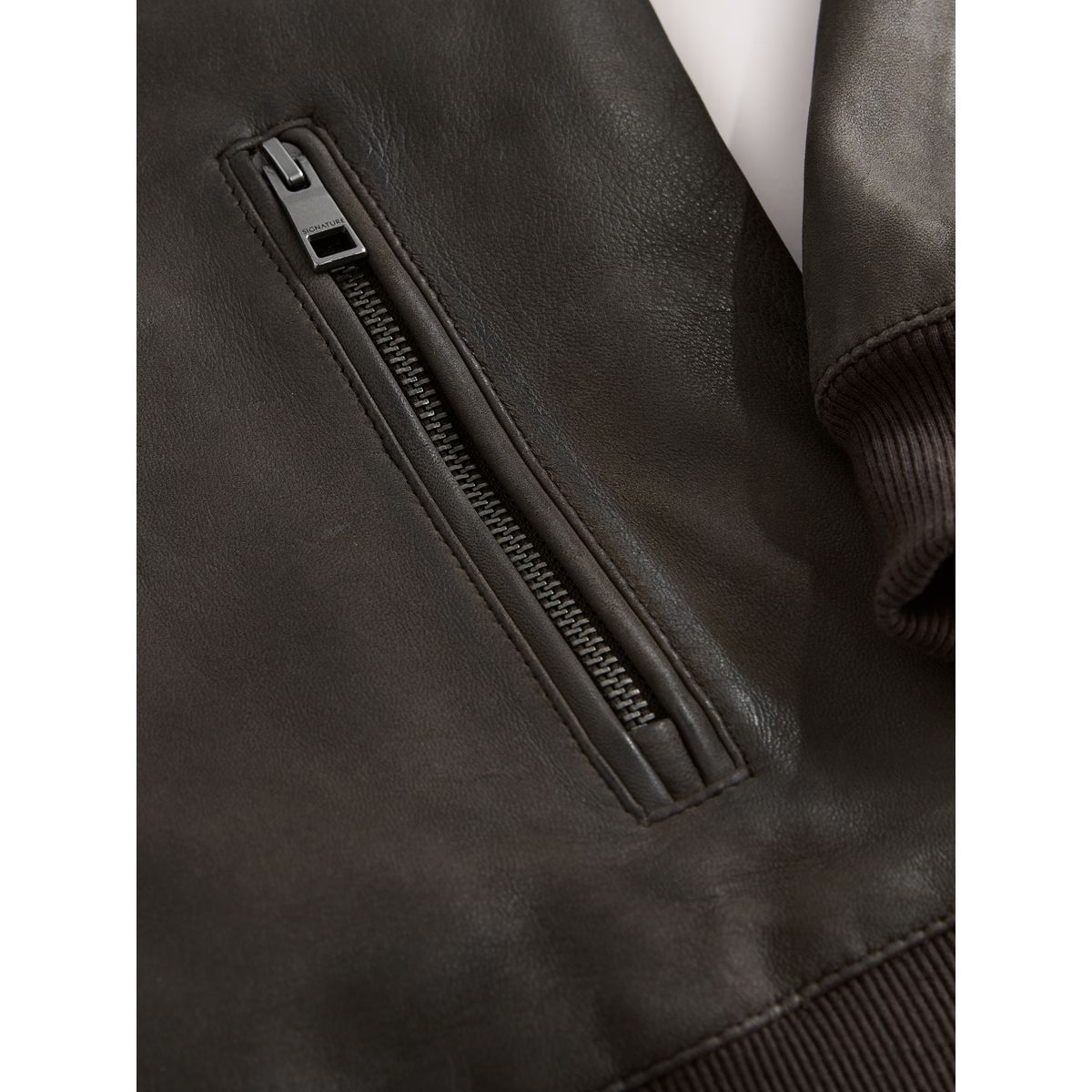 Blouson aviateur en cuir Signature marron, NEXT