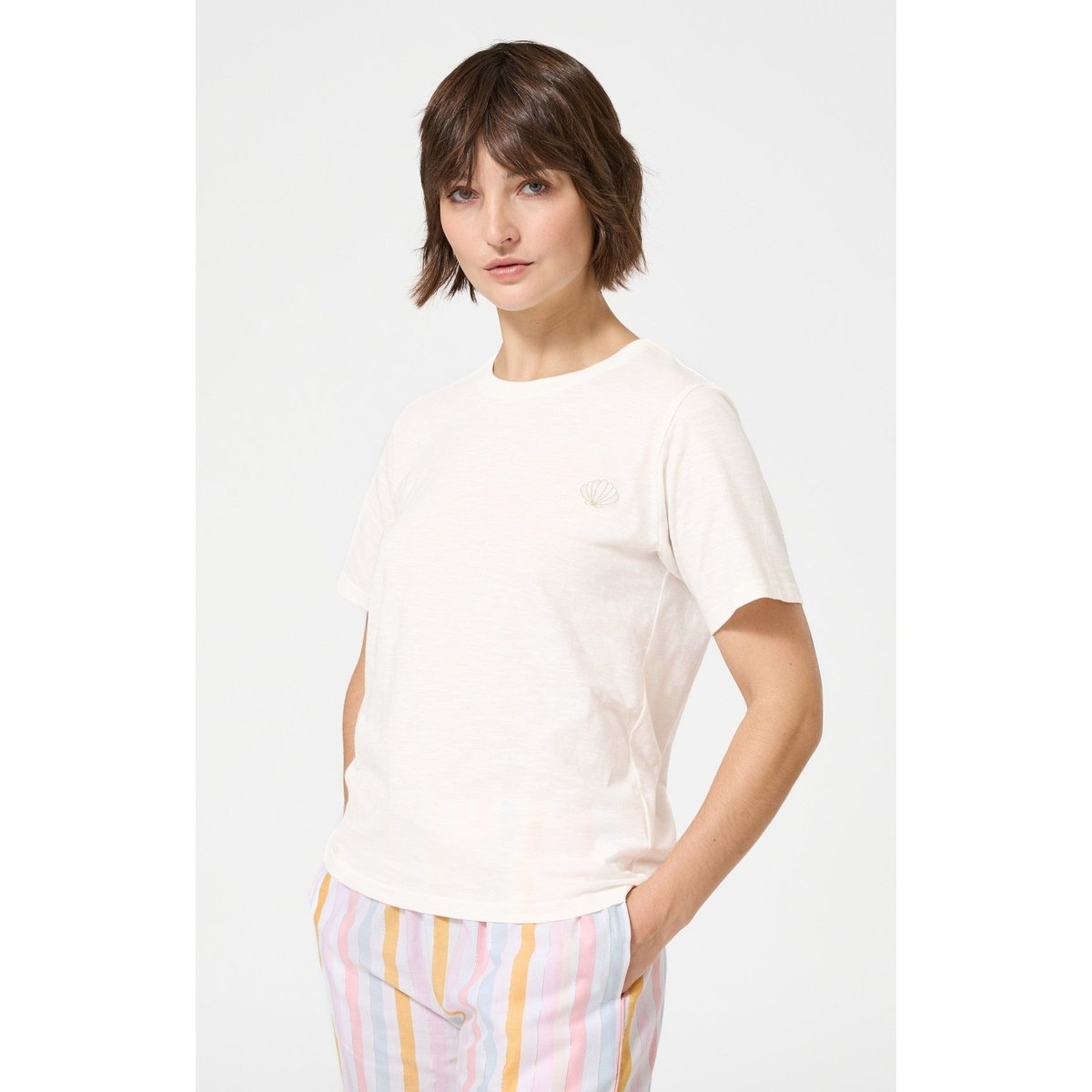 Tee-shirt en coton couleur unie Coquillage ivoire, ARTHUR