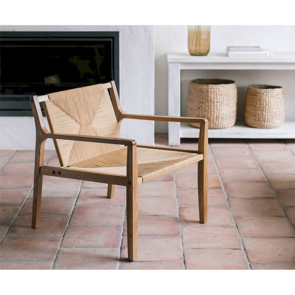 Fauteuil en chêne style scandinave chêne naturel et corde tressée, RECOLLECTION
