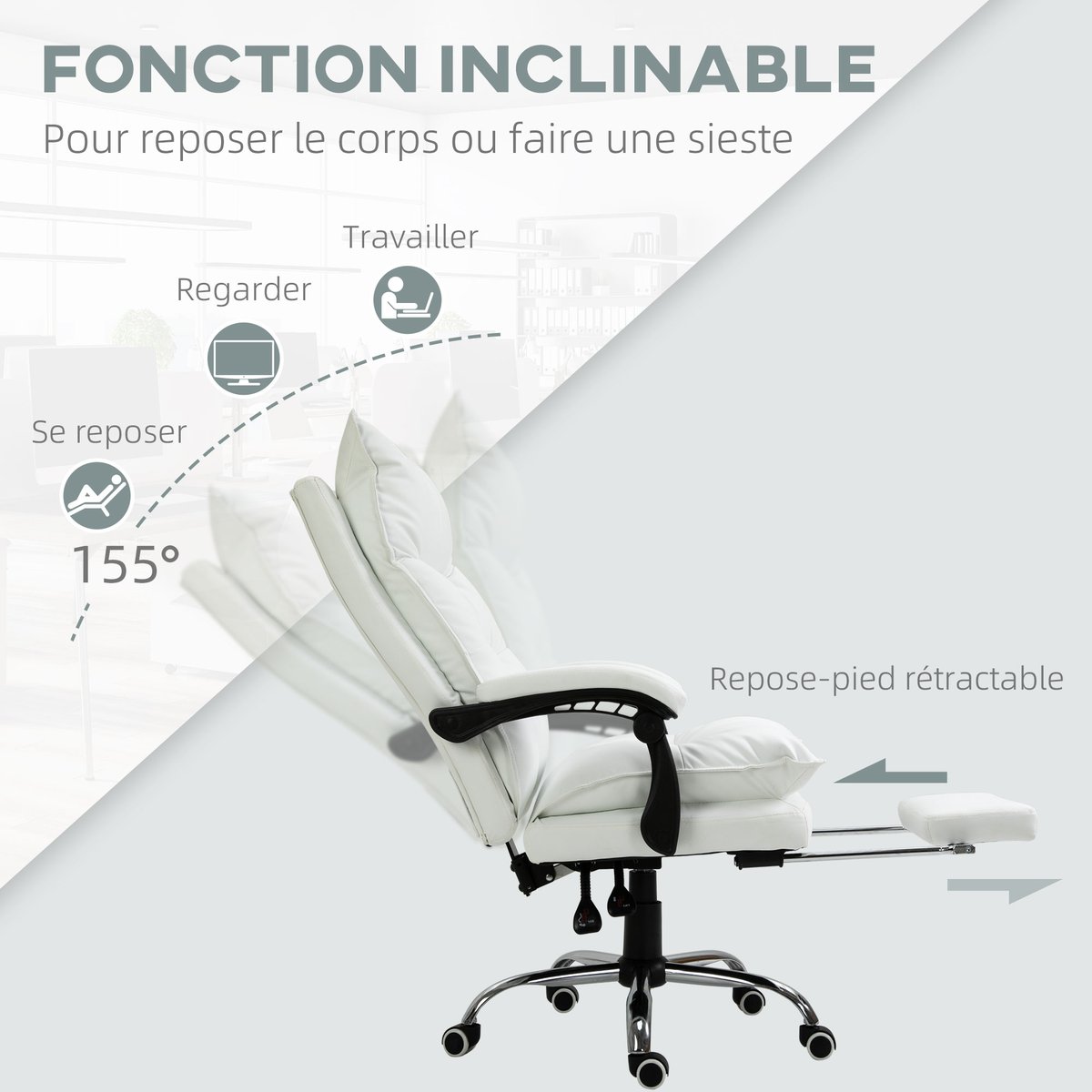 Chaise de bureau Polyuréthane Blanc blanc, HOMCOM
