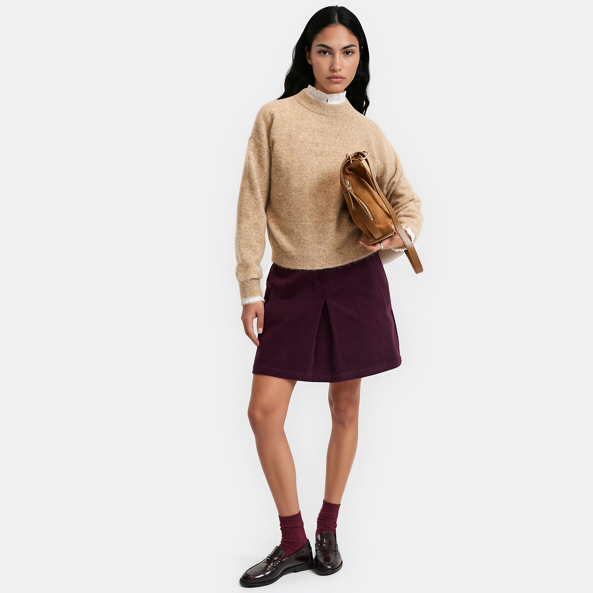 Pull court col rond, emmanchure descendue beige chiné, LA REDOUTE COLLECTIONS