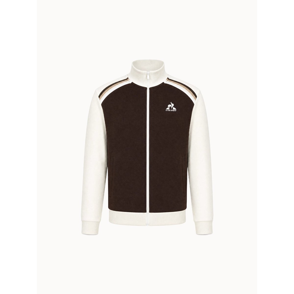 Veste zippée en double face avec bandes rayées épaules Heritage marron fonce, LE COQ SPORTIF