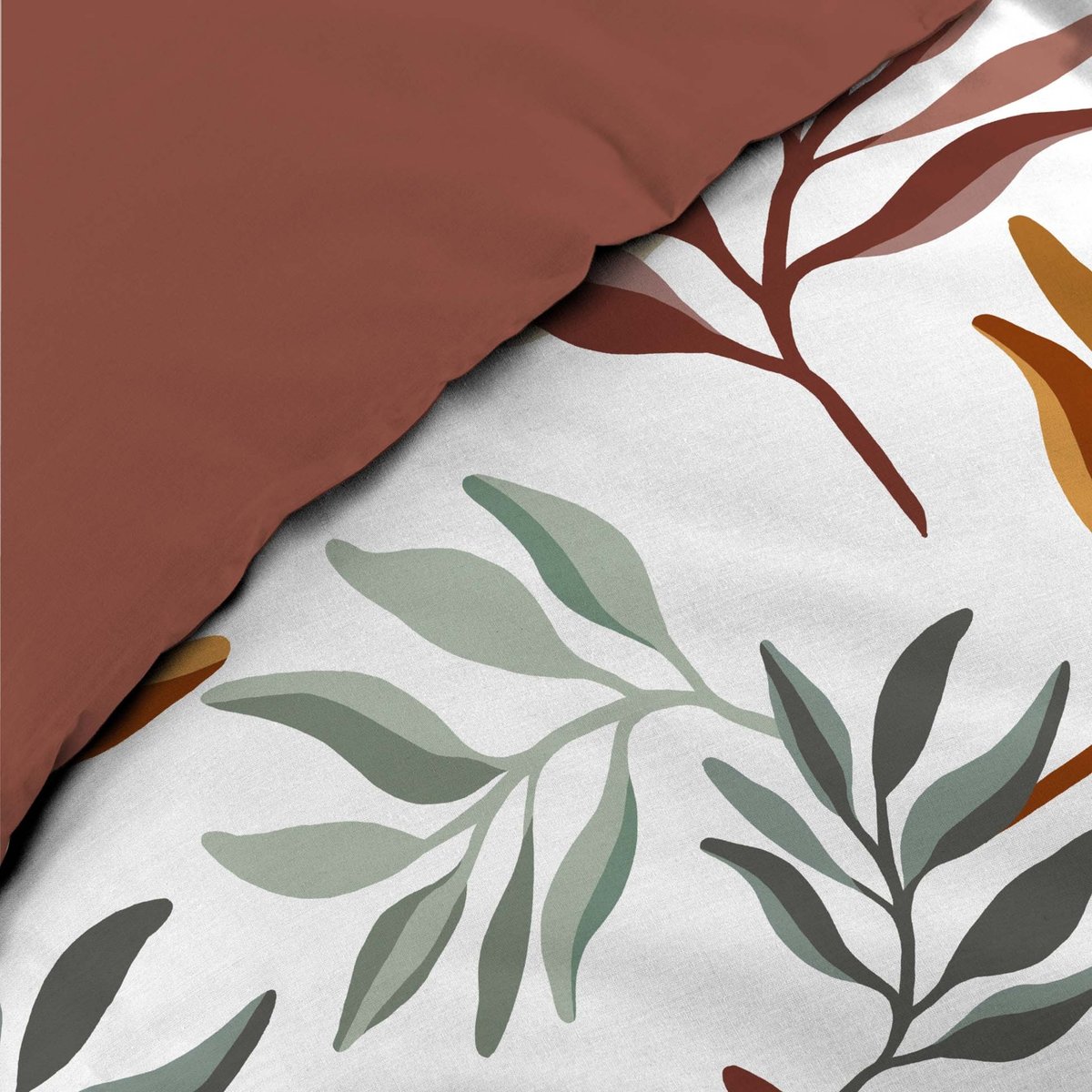 Parure de lit 3 pièces 100 % coton imprimé à motif végétal housse + taies rouge, DOUCEUR D'INTÉRIEUR