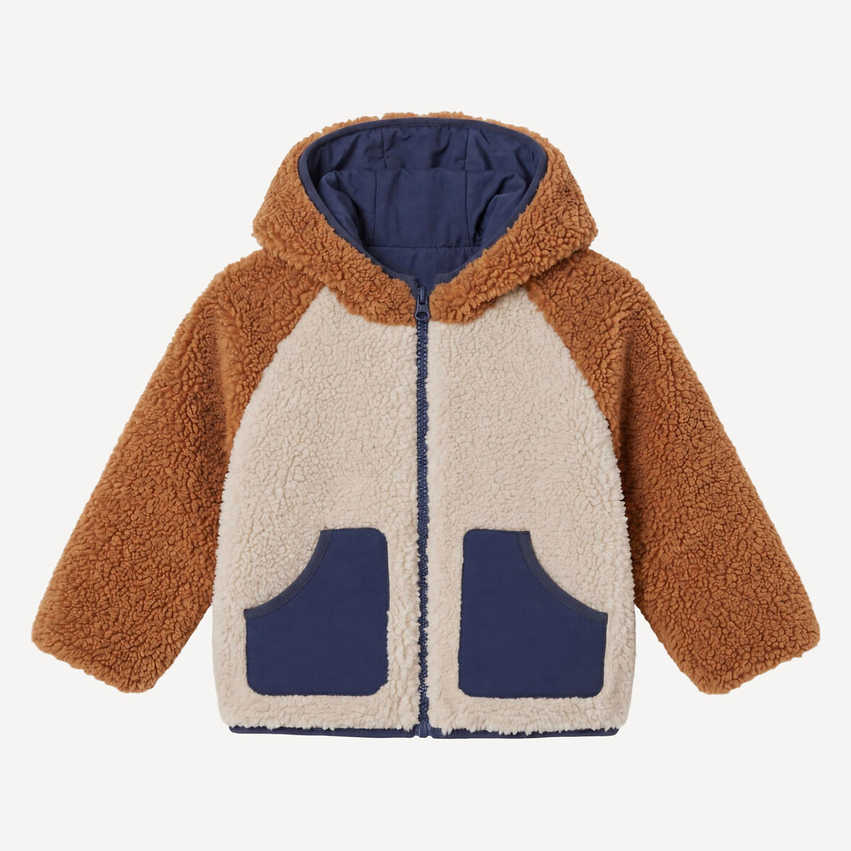 Doudoune chaude à capuche réversible bleu marine/camel, LA REDOUTE COLLECTIONS