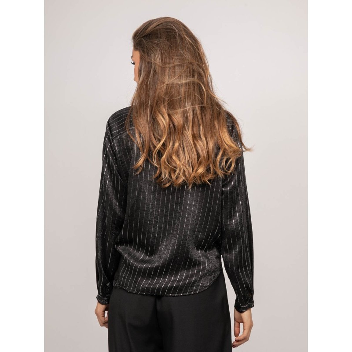 Chemise Satinée Rayures Métallisées Orona noir, DONA LISA