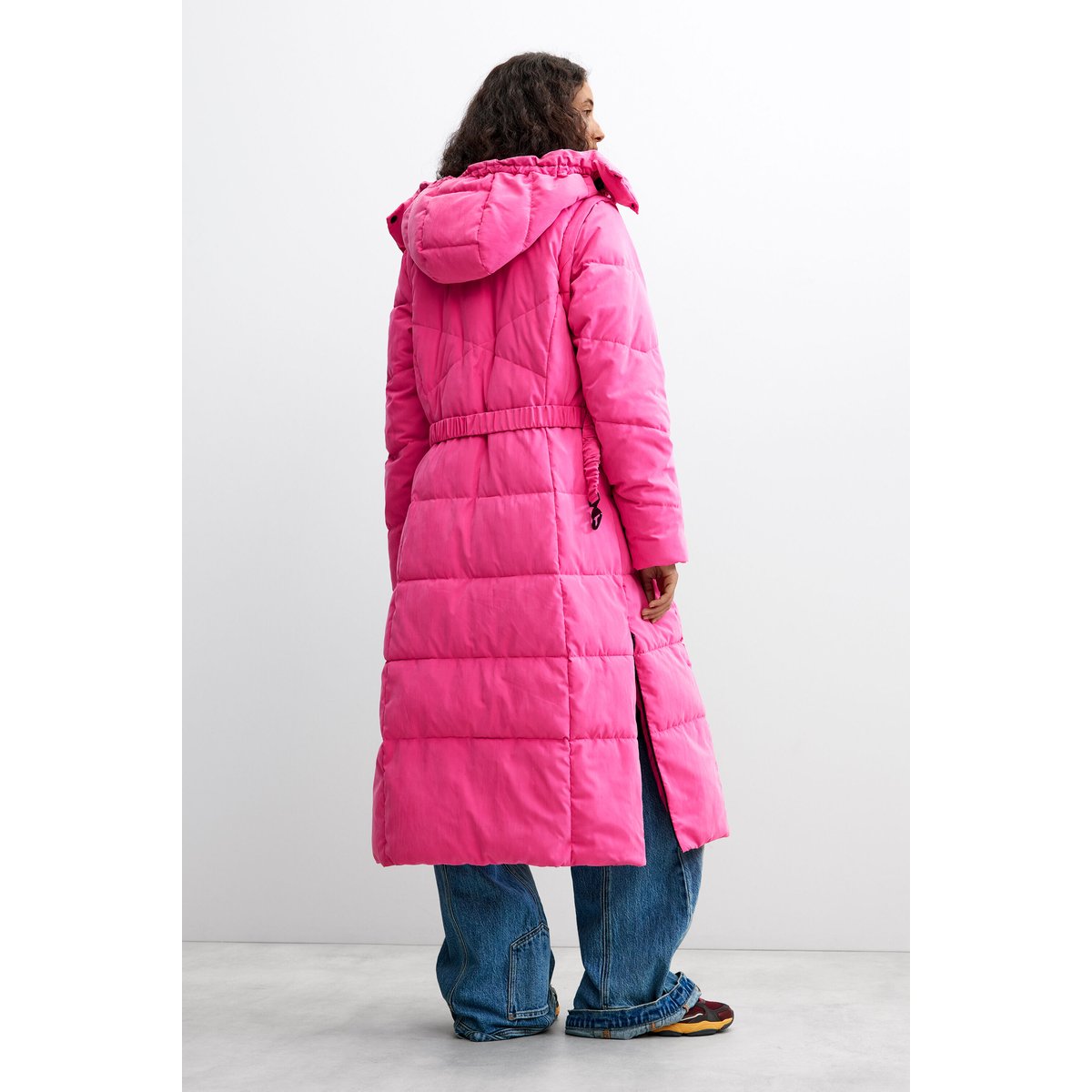 Manteau long matelassé rose, DESIGUAL