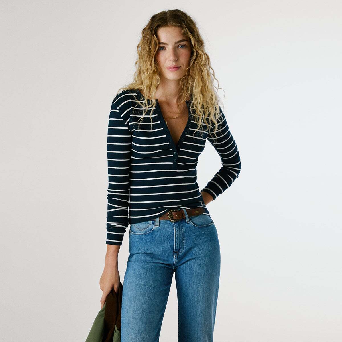 T-Shirt Côtelé À Rayures bleu, PEPE JEANS